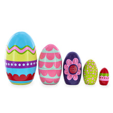 Load image into Gallery viewer, Set of 5 Colorful Easter Eggs Pysanky Wooden Nesting Dolls 5 Inches