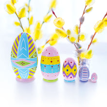 Load image into Gallery viewer, Set of 5 Ukrainian Style Easter Eggs Wooden Nesting Dolls 5 Inches