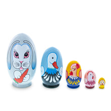 Load image into Gallery viewer, 5 Bunny, Duck, Rooster, Hen &amp; Chick Egg Shape Wooden Nesting Dolls 5 Inches