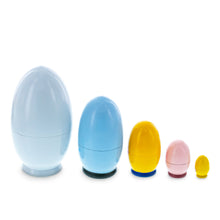 Load image into Gallery viewer, 5 Bunny, Duck, Rooster, Hen &amp; Chick Egg Shape Wooden Nesting Dolls 5 Inches