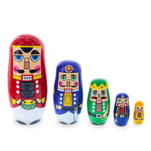 Load image into Gallery viewer, Set of 5 Nutcrackers Wooden Nesting Dolls 5.5 Inches