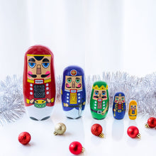 Load image into Gallery viewer, Set of 5 Nutcrackers Wooden Nesting Dolls 5.5 Inches