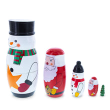 Load image into Gallery viewer, Santa, Snowman &amp; Christmas Tree Wooden Nesting Dolls 5 Inches