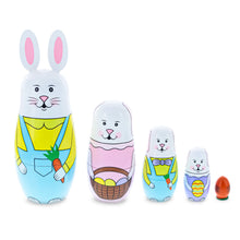 Load image into Gallery viewer, Set of 5 Bunnies Wooden Nesting Dolls 7 Inches Tall