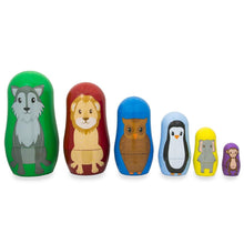 Load image into Gallery viewer, Set of 6 Wolf, Lion, Owl, Penguin Wild Animals Plastic Nesting Dolls 4.5 Inches