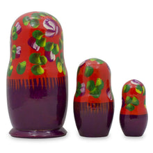 Load image into Gallery viewer, Set of 3 Deep Red Dress Wooden  Nesting Dolls 3.5 Inches