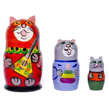 Load image into Gallery viewer, Set of 3 Cat with Balalaika Music Instrument Nesting Dolls 3.5 Inches