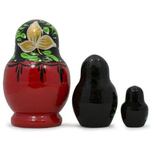 Load image into Gallery viewer, Set of Flowers on Black and Red Dress Nesting Dolls 3.5 Inches