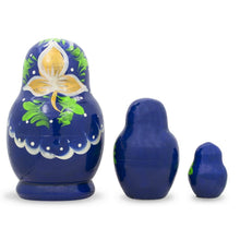 Load image into Gallery viewer, Set of Flowers on Blue Dress Nesting Dolls 3.5 Inches