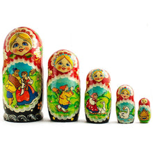 Load image into Gallery viewer, Set of 5 Summer in the Village Wooden Nesting Dolls 6.5 Inches