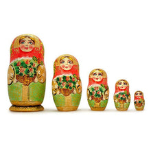 Load image into Gallery viewer, 5 Girls with Basket Flowers Nesting Dolls  6.5 Inches