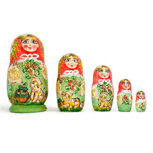 Load image into Gallery viewer, Set of 5 Girls with Cats Wooden Nesting Dolls 6.5 Inches