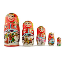 Load image into Gallery viewer, Set of 5 Winter Night  Wooden Nesting Dolls 6.5 Inches