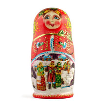 Load image into Gallery viewer, Set of 5 Winter Night  Wooden Nesting Dolls 6.5 Inches