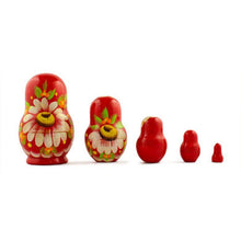 Load image into Gallery viewer, Set of 5 Daisy Flowers on Red Dress Nesting Dolls 3.5 Inches