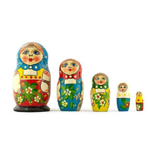 Load image into Gallery viewer, Set of 5 Folk Girls Wooden Nesting Dolls 5.5 Inches