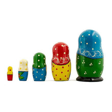 Load image into Gallery viewer, Set of 5 Folk Girls Wooden Nesting Dolls 5.5 Inches