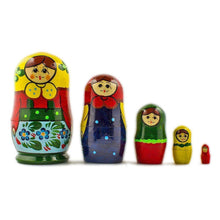 Load image into Gallery viewer, Set of 5 Yellow Scarf Nesting Dolls 4 Inches