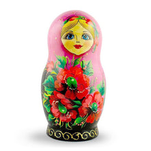 Load image into Gallery viewer, Set of 5 Pink Scarf with Poppy Flowers  Nesting Dolls 7 Inches