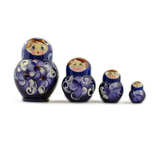 Load image into Gallery viewer, Set of 4 Miniature Wooden Nesting Dolls Matryoshka in Blue Dress  3 Inches