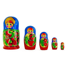 Load image into Gallery viewer, Set of 5 Traditional in Blue Scarf Nesting Dolls  6 Inches