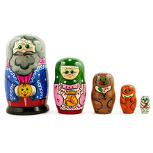 Load image into Gallery viewer, Kolobok, Babushka and Dedushka Fairy Tale Nesting Dolls 7 Inches