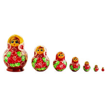 Load image into Gallery viewer, Set of 7 Red and Green Dress  Nesting Dolls 3.5 Inches