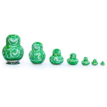 Load image into Gallery viewer, Set of 6 Horse in Winter Forest Green Dress Nesting Dolls 6 Inches