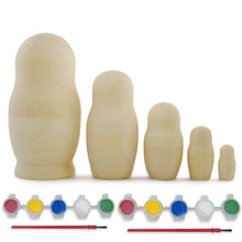 Load image into Gallery viewer, Set of 5 Unfinished Wooden Nesting Dolls with Paints DIY Craft Blanks for Painting  5.75 Inches