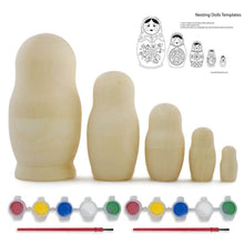 Load image into Gallery viewer, Set of 5 Unfinished Wooden Nesting Dolls with Paints DIY Craft Blanks for Painting  5.75 Inches