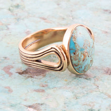 Load image into Gallery viewer, Nova Blue Turquoise and Golden Oval Ring