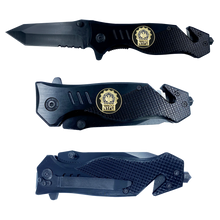 Load image into Gallery viewer, NYPD Detective Knife 3-in-1 Military Tactical Rescue tool knife with Seatbelt Cutter, Steel Serrated Blade, Glass Breaker