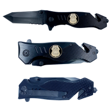 Load image into Gallery viewer, NYPD Sergeant Knife 3-in-1 Military Tactical Rescue knife tool with Seatbelt Cutter, Steel Serrated Blade, Glass Breaker