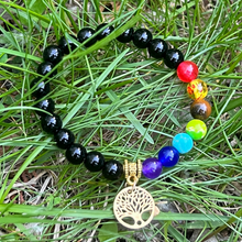 Load image into Gallery viewer, 7 Chakra Prosperity Bracelet With Obsidian