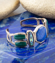 Load image into Gallery viewer, Odyssey Blue Lapis Colorful Golden Cuff Bracelet