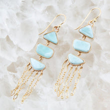 Load image into Gallery viewer, Ohana Blue Larimar Golden Chandelier Drop Earrings