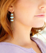 Load image into Gallery viewer, Ohana Blue Larimar Golden Chandelier Drop Earrings