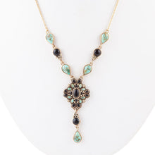 Load image into Gallery viewer, Barcelona Black Onyx and Blue Turquoise Golden Y-Necklace