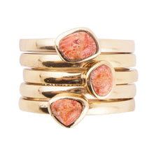 Load image into Gallery viewer, Orange Sponge Coral Golden Stacking Ring Set