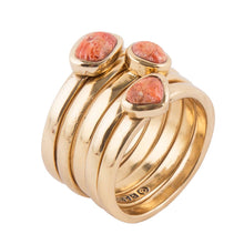 Load image into Gallery viewer, Orange Sponge Coral Golden Stacking Ring Set