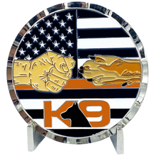 Load image into Gallery viewer, GL3-018 K9 Police Thin Orange Line Canine Challenge Coin Search and Rescue, EMT, EMS, Paramedic Coast Guard