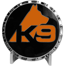 Load image into Gallery viewer, GL3-018 K9 Police Thin Orange Line Canine Challenge Coin Search and Rescue, EMT, EMS, Paramedic Coast Guard