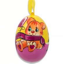 Load image into Gallery viewer, Cat with Balloon and Roses Wooden Christmas Ornament 3 Inches
