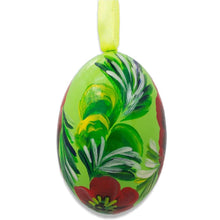 Load image into Gallery viewer, Red Flowers on Green Wooden Egg Easter Ornament 3 Inches