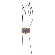 Load image into Gallery viewer, Ornate Blue Lapis Golden Leather Cuff Bracelet