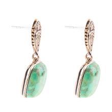 Load image into Gallery viewer, Ornate Lime Green Turquoise Golden Post Top Earrings