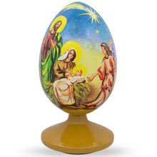 Load image into Gallery viewer, Nativity Scene with Angel Wooden Egg Figurine 4.75 Inches