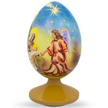 Load image into Gallery viewer, Nativity Scene with Angel Wooden Egg Figurine 4.75 Inches