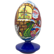 Load image into Gallery viewer, Santa Claus, Bunny Reindeer Looking at the Christmas Tree Wooden Egg 4.75 Inch