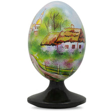Load image into Gallery viewer, Ukrainian Village Scene with Church Wooden Easter Egg Figurine 4.75 Inches